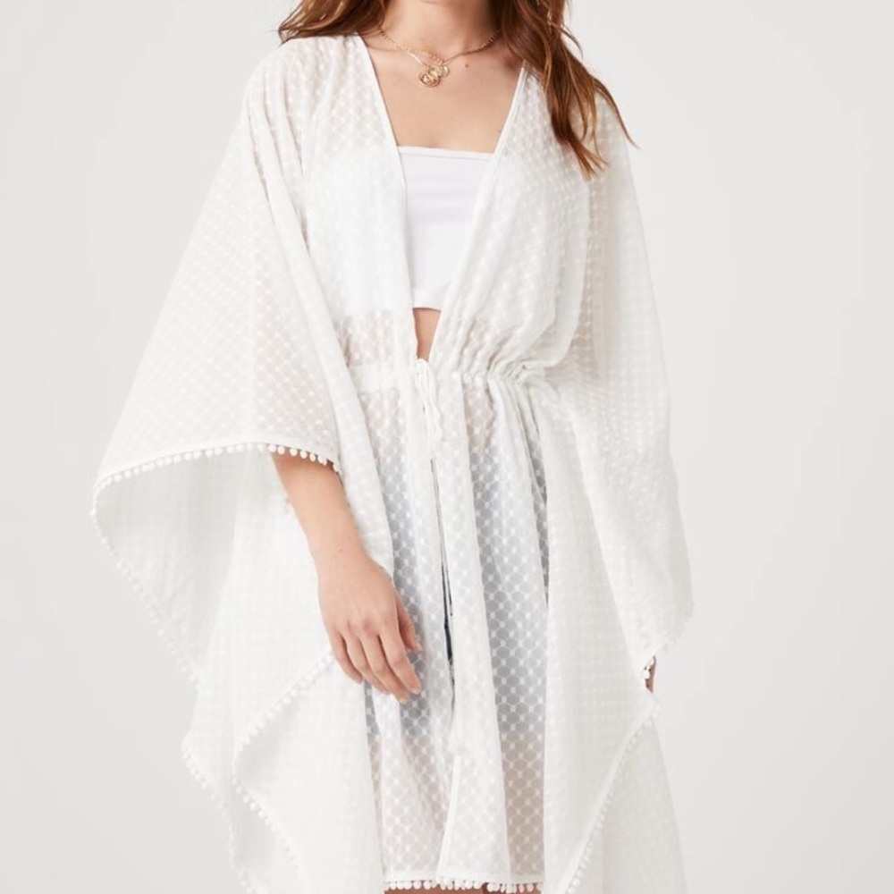Forever 21 White Chiffon Sheer Kimono